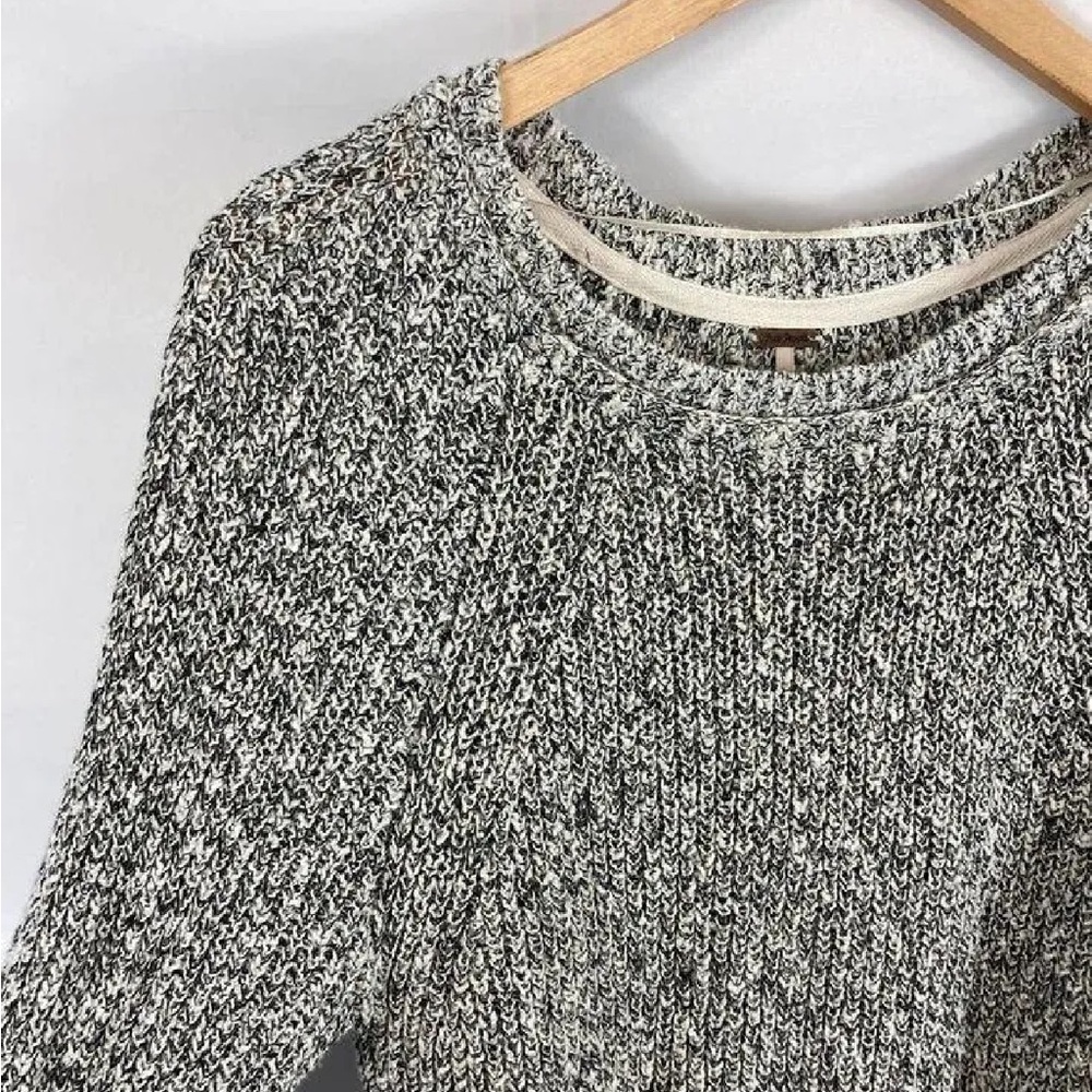 Free People Chunky Cotton Knit Cropped Sweater Black Gray White Sweater Sz S - Picture 8 of 13